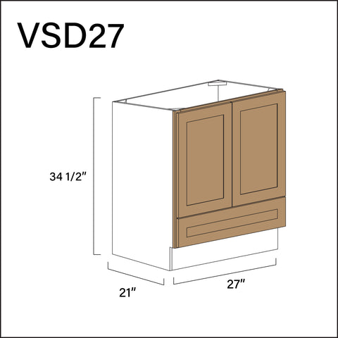 Wood Brown Shaker Bottom Drawer Vanity Sink Base Cabinet - 27" W x 34.5" H x 21" D