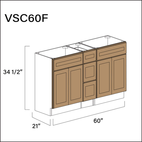 Wood Brown Shaker Vanity Sink Combo F Cabinets - 60" W x 34.5" H x 21" D