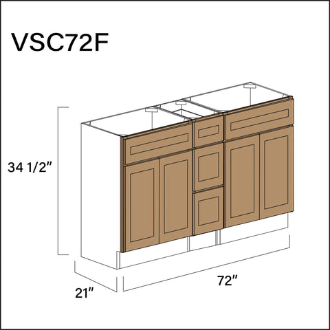 Wood Brown Shaker Vanity Sink Combo F Cabinets - 72" W x 34.5" H x 21" D