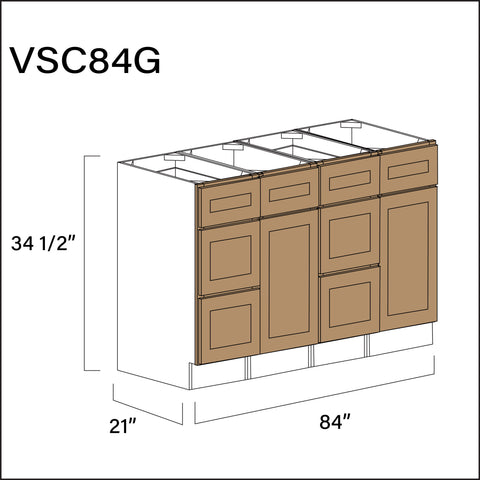 Wood Brown Shaker Vanity Sink Combo G Cabinets - 84" W x 34.5" H x 21" D