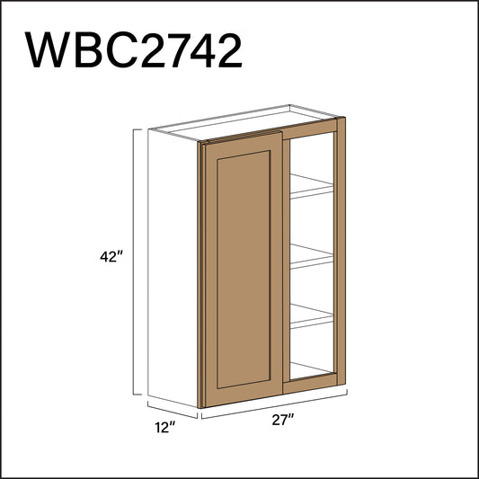 Wood Brown Shaker Wall Blind Corner Cabinet - 27" W x 42" H x 12" D