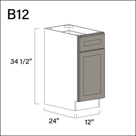 Dark Taupe Shaker 1 Drawer 1 Door Kitchen Base Cabinet - 12" W x 34.5" H x 24" D