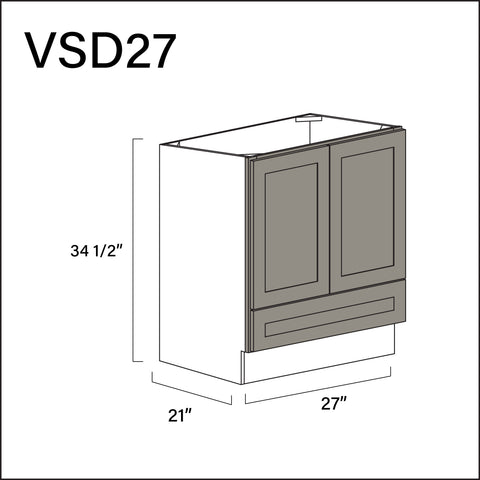 Dark Taupe Shaker Bottom Drawer Vanity Sink Base Cabinet - 27" W x 34.5" H x 21" D