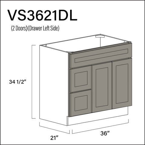 Dark Taupe Shaker 2-Drawer Vanity (L) Base Cabinet - 36" W x 34.5" H x 21" D
