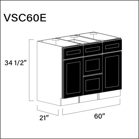 Black Shaker Vanity Sink Combo E Cabinets - 60" W x 34.5" H x 21" D