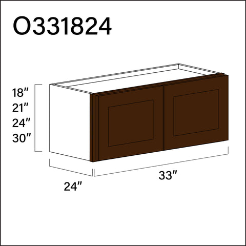 Espresso Shaker Double Door Oven Upper Cabinet - 33" W x 18" H x 24" D