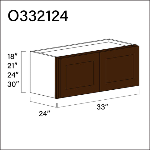 Espresso Shaker Double Door Oven Upper Cabinet - 33" W x 21" H x 24" D