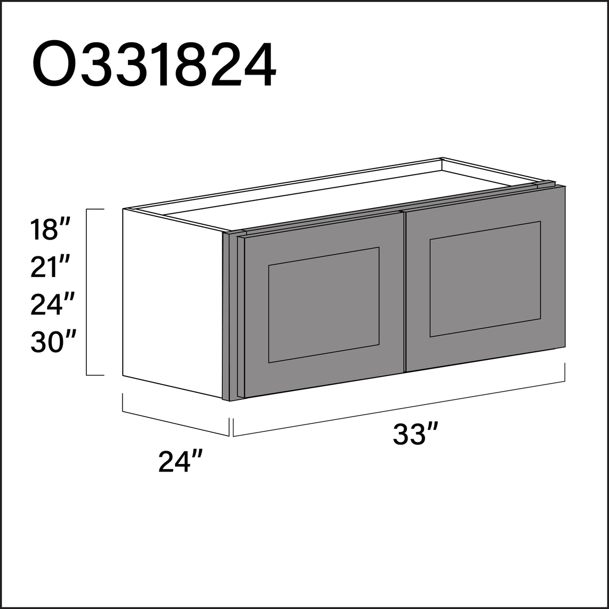 Gray Shaker Double Door Oven Upper Cabinet - 33" W x 18" H x 24" D