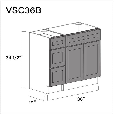 Earth Grey Shaker Vanity Sink Combo B Cabinets - 36" W x 34.5" H x 21" D