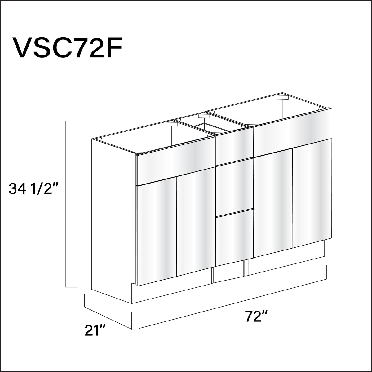 Glossy White Frameless Vanity Sink Combo F Cabinets - 72" W x 34.5" H x 21" D