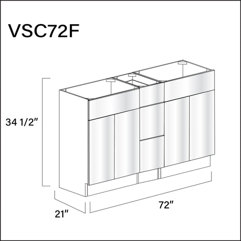 Glossy White Frameless Vanity Sink Combo F Cabinets - 72" W x 34.5" H x 21" D
