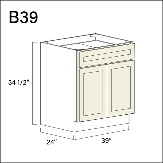 Milkshake White 2 Drawer 2 Door Kitchen Base Cabinet - 39" W x 34.5" H x 24" D