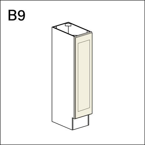 Milkshake White Single Door Kitchen Base Cabinet - 9" W x 34.5" H x 24" D