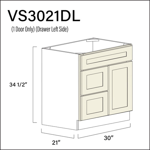 Milkshake White 2-Drawer Vanity (L) Base Cabinet - 30" W x 34.5" H x 21" D