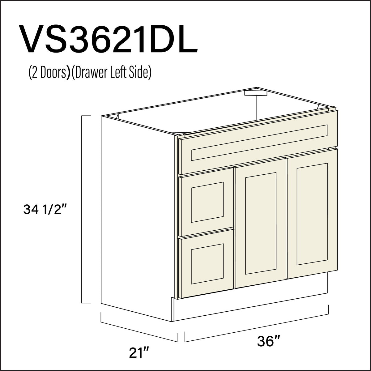 Milkshake White 2-Drawer Vanity (L) Base Cabinet - 36" W x 34.5" H x 21" D
