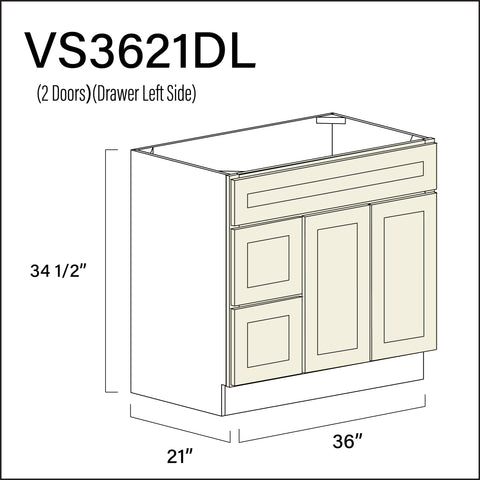Milkshake White 2-Drawer Vanity (L) Base Cabinet - 36" W x 34.5" H x 21" D