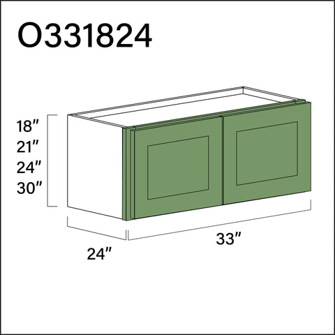 Emerald Green Shaker Double Door Oven Upper Cabinet - 33" W x 18" H x 24" D