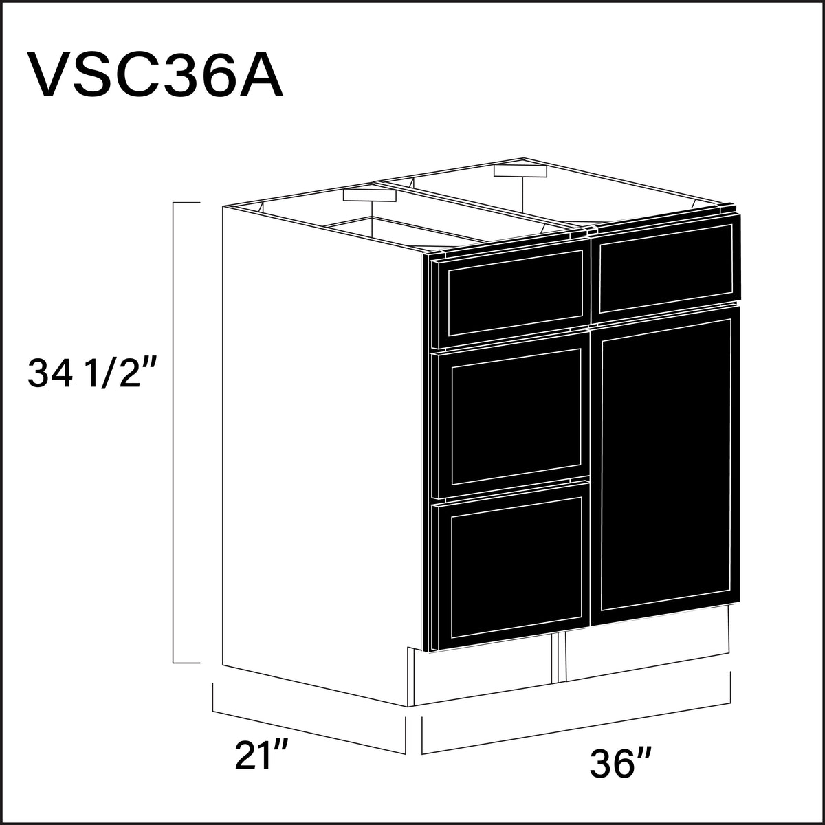 Angel Black Slim Shaker Vanity Sink Combo A Cabinets - 36" W x 34.5" H x 21" D