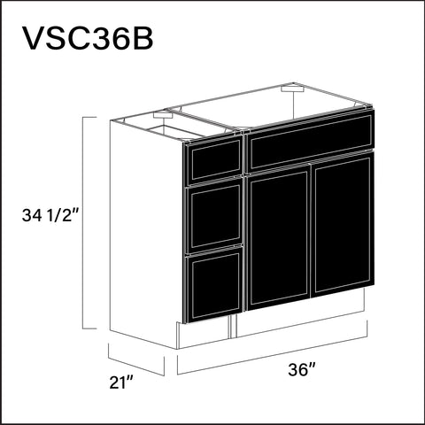 Angel Black Slim Shaker Vanity Sink Combo B Cabinets - 36" W x 34.5" H x 21" D
