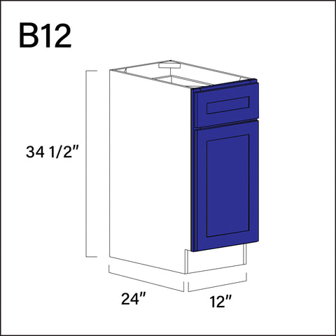 Royal Blue Shaker 1 Drawer 1 Door Kitchen Base Cabinet - 12" W x 34.5" H x 24" D