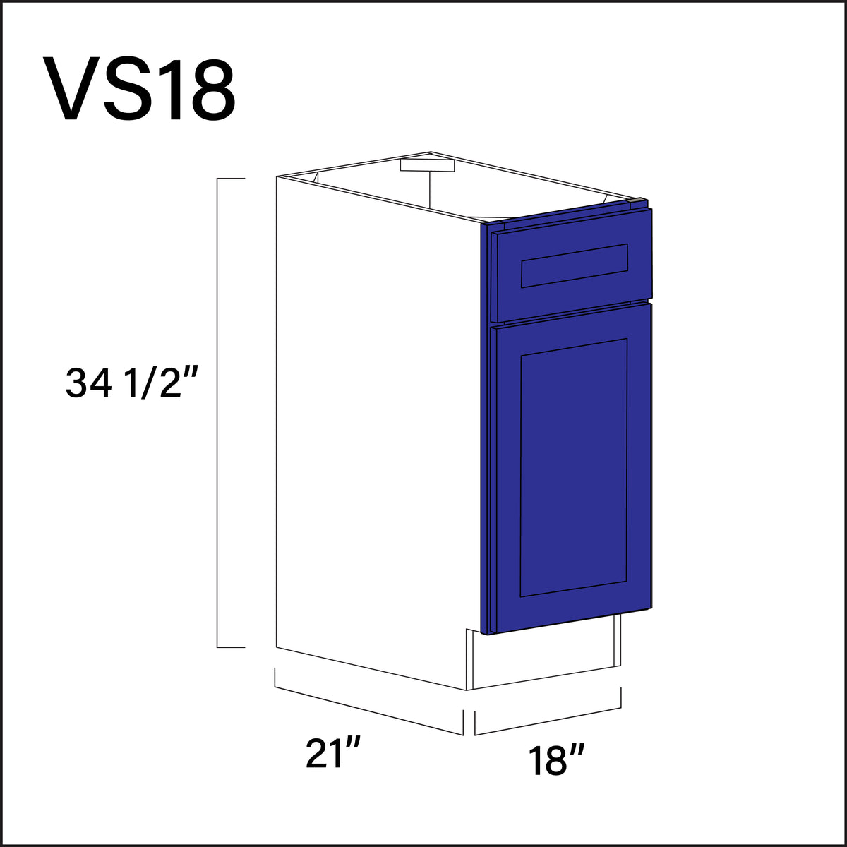 Royal Blue Shaker Vanity Sink Base Cabinet - 18" W x 34.5" H x 21" D