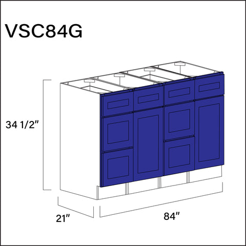 Royal Blue Shaker Vanity Sink Combo G Cabinets - 84" W x 34.5" H x 21" D