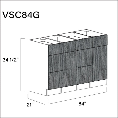 Textured Gray Frameless Vanity Sink Combo G Cabinets - 84" W x 34.5" H x 21" D