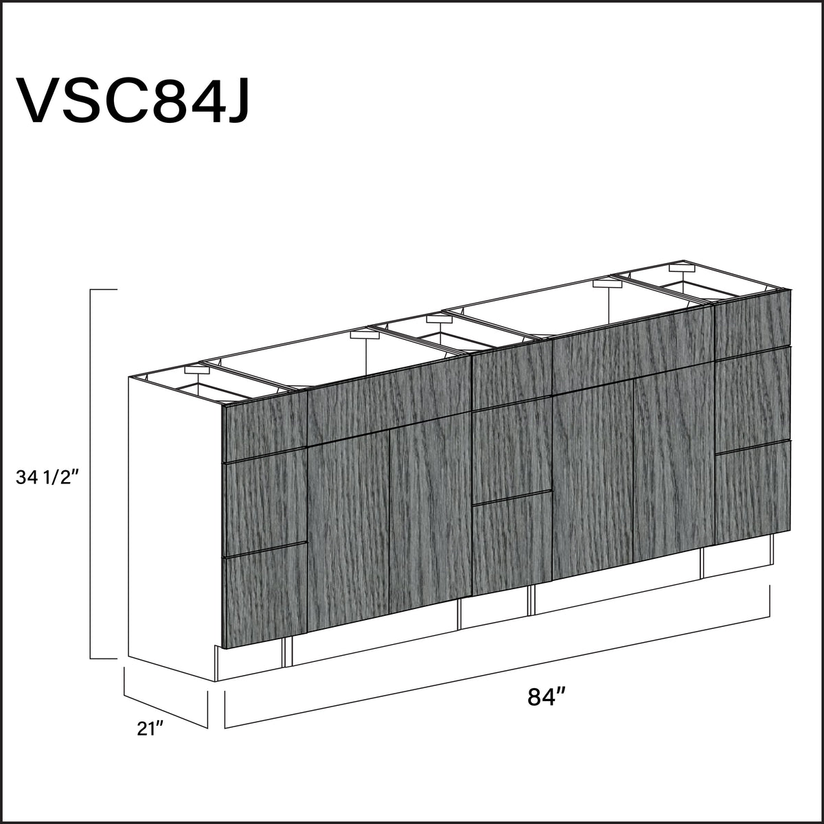 Textured Gray Frameless Vanity Sink Combo J Cabinets - 84" W x 34.5" H x 21" D