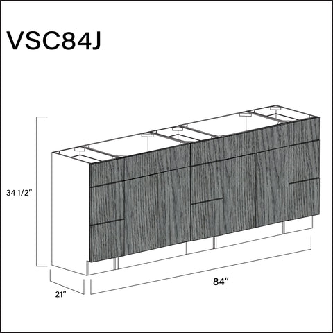 Textured Gray Frameless Vanity Sink Combo J Cabinets - 84" W x 34.5" H x 21" D