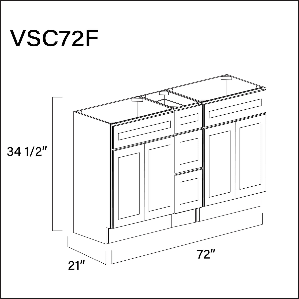 White Shaker Vanity Sink Combo F Cabinets - 72" W x 34.5" H x 21" D
