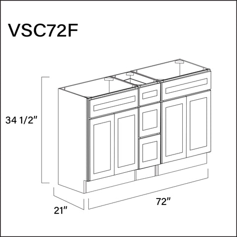 White Shaker Vanity Sink Combo F Cabinets - 72" W x 34.5" H x 21" D