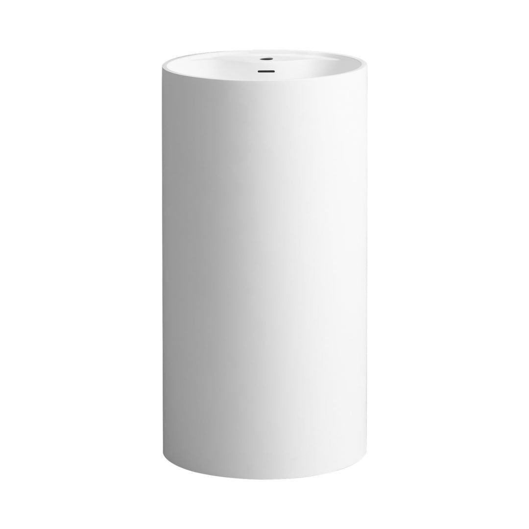 Arba 35" Tall Cylindrical Solid Surface Basin Pedestal Sink in Matte White