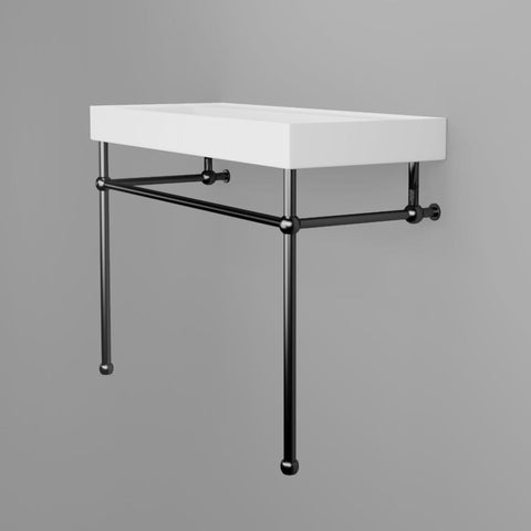 Arba 31" x 19" Rectangular Solid Surface Basin With Matte White Sink and Black Stainless Steel Stand