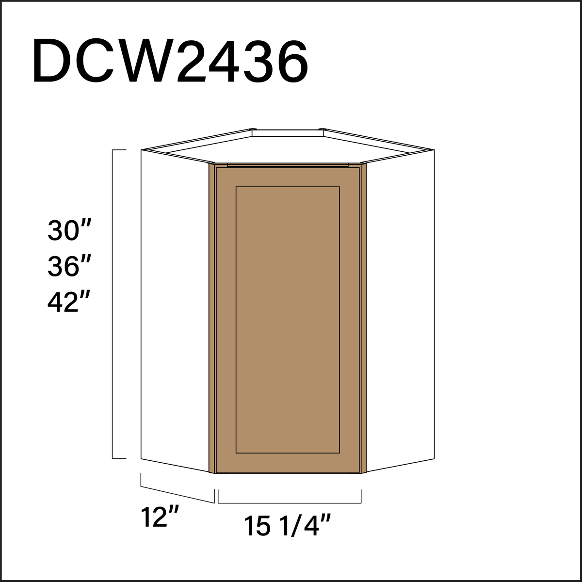 Wood Brown Shaker Diagonal Wall Corner Cabinet - 24" W x 36" H x 12" D