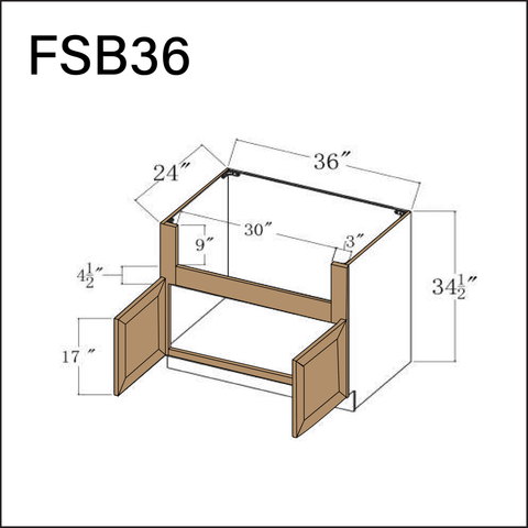 Wood Brown Shaker Farmer Sink Base Kitchen Cabinet - 36" W x 34.5" H x 24" D