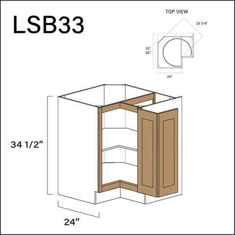 Wood Brown Shaker Lazy Susan Kitchen Cabinet - 33" W x 34.5" H x 24" D