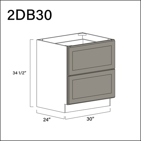 Dark Taupe Shaker 2 Drawer Kitchen Base Cabinet - 30" W x 34.5" H x 24" D