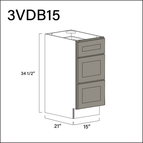 Dark Taupe Shaker Vanity 3-Drawer Storage Cabinet - 15" W x 34.5" H x 21" D