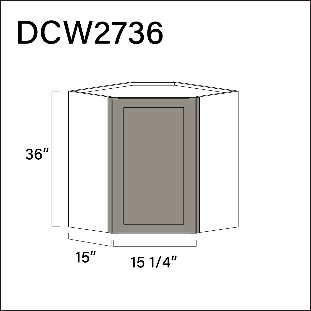 Dark Taupe Shaker Diagonal Wall Corner Cabinet - 27" W x 36" H x 12" D