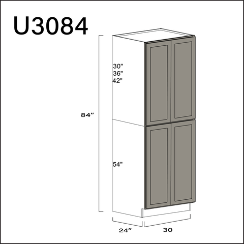 Dark Taupe Shaker Double Door Pantry Cabinet - 30" W x 84" H x 24" D
