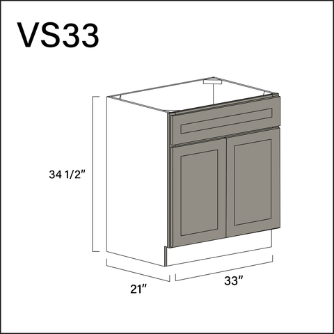 Dark Taupe Shaker Vanity Sink Base Cabinet - 33" W x 34.5" H x 21" D