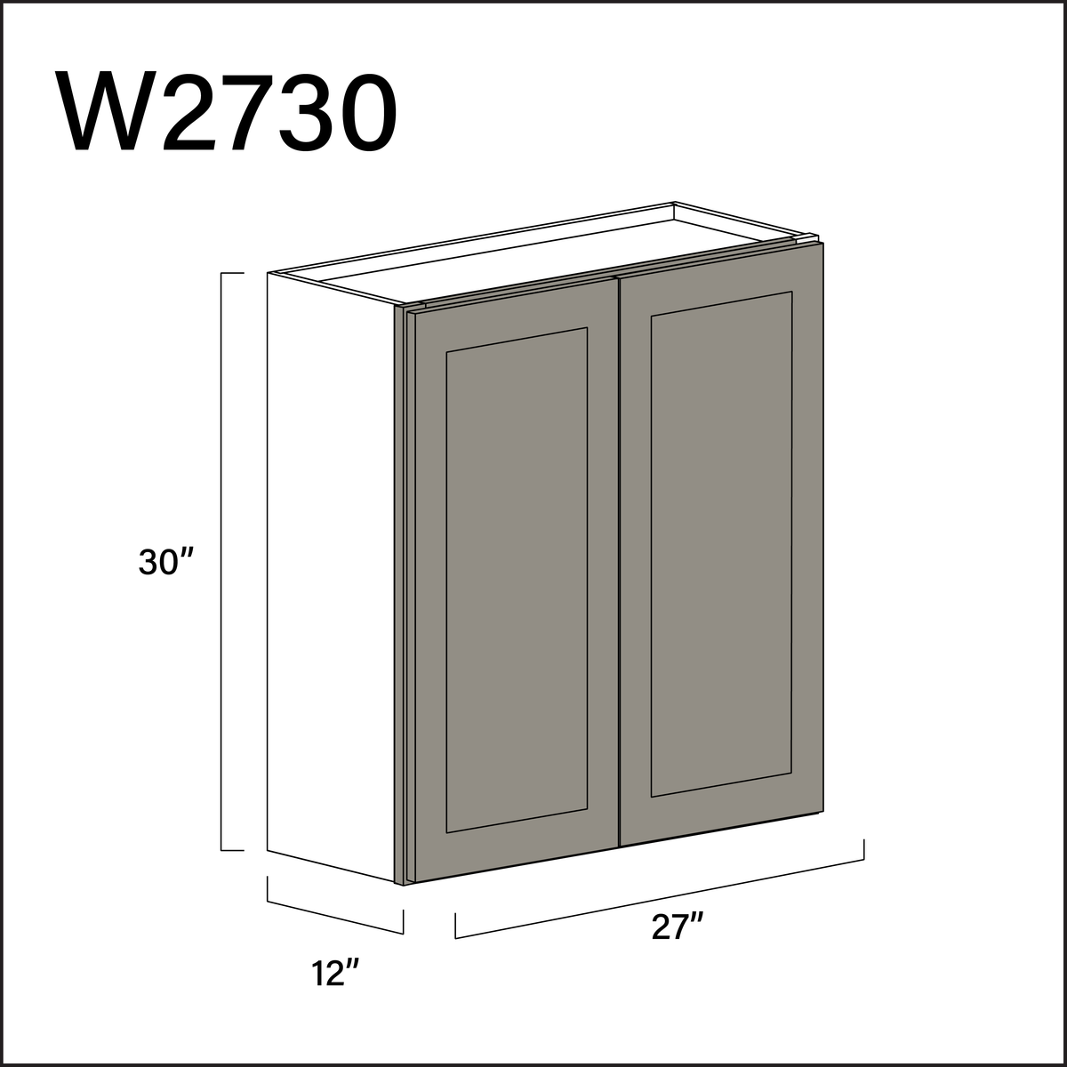 Dark Taupe Shaker Double Door Wall Cabinet - 27" W x 30" H x 12" D