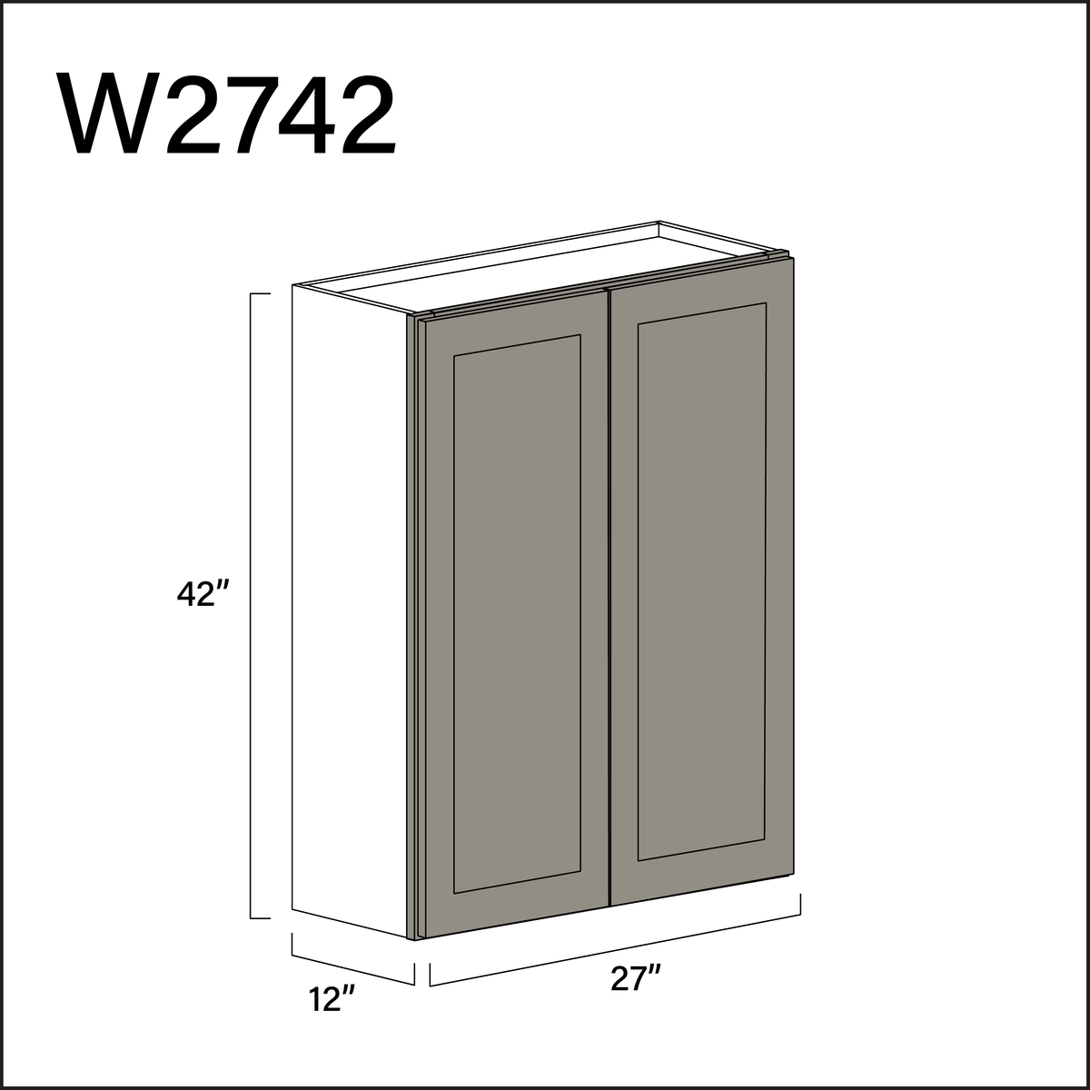 Dark Taupe Shaker Double Door Wall Cabinet - 27" W x 42" H x 12" D