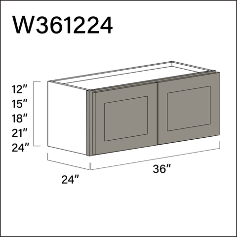 Dark Taupe Shaker Wall Bridge Double Door Cabinet - 36" W x 12" H x 24" D