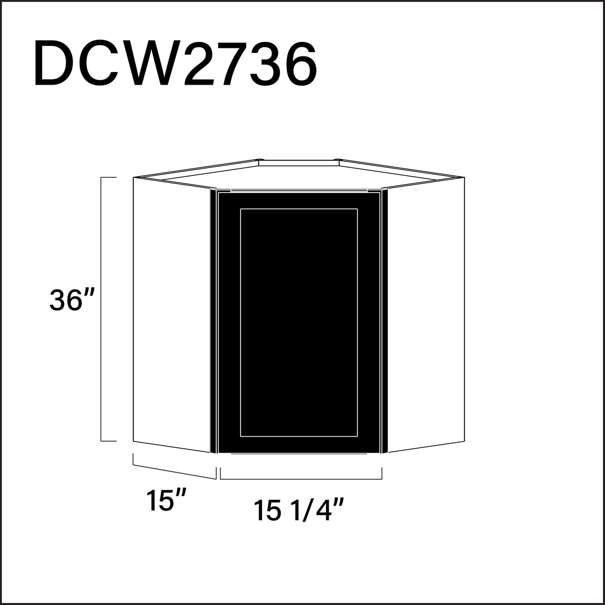 Black Shaker Diagonal Wall Corner Cabinet - 27" W x 36" H x 15" D