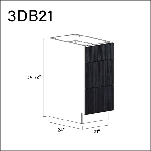 Darkwood Frameless 3 Drawer Kitchen Base Cabinet - 21" W x 34.5" H x 24" D