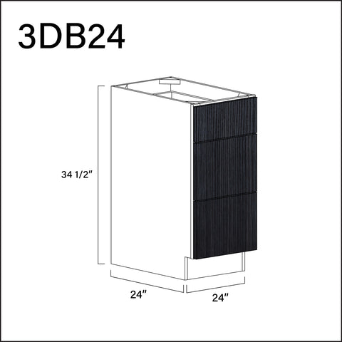 Darkwood Frameless 3 Drawer Kitchen Base Cabinet - 24" W x 34.5" H x 24" D