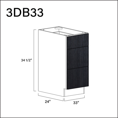 Darkwood Frameless 3 Drawer Kitchen Base Cabinet - 33" W x 34.5" H x 24" D