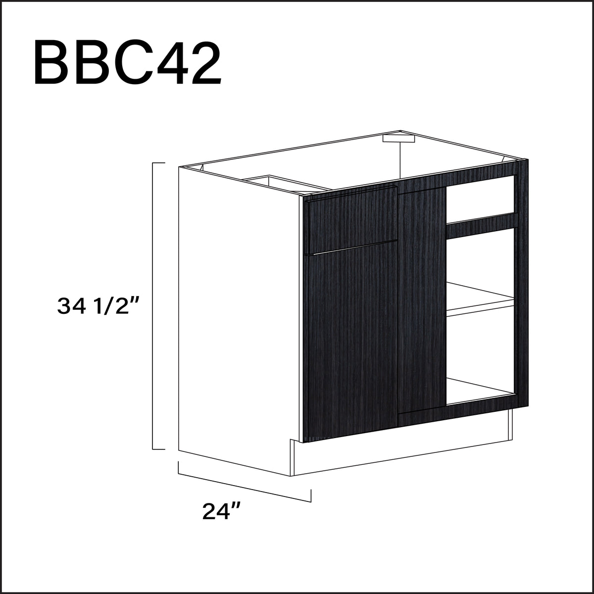 Darkwood Frameless Base Blind Corner Cabinet - 39" W x 34.5" H x 24" D