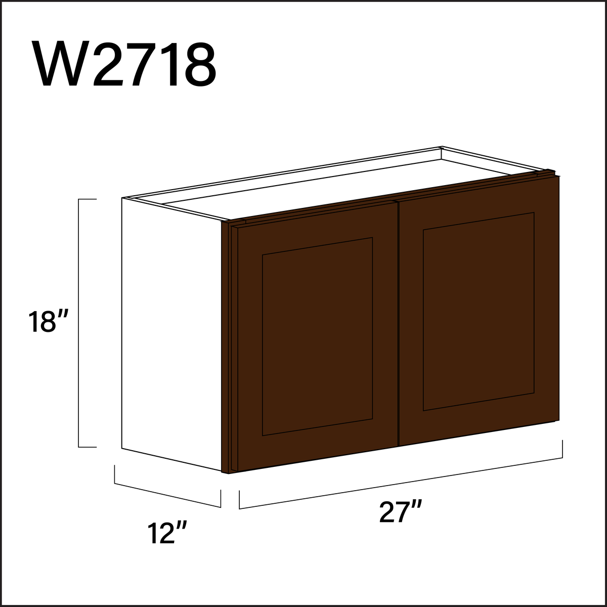 Espresso Shaker Double Door Wall Cabinet - 27" W x 18" H x 12" D